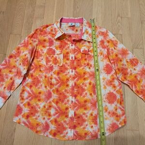 Orange and White Pattern Button-Up Shirt
